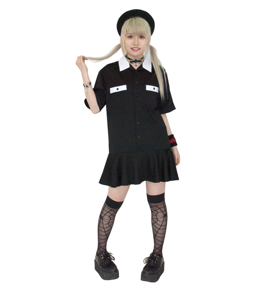 ローウエスト切り替えボウリングシャツワンピース
