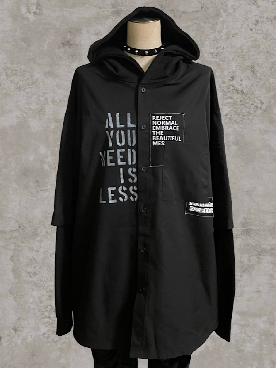 レイヤードフードシャツ