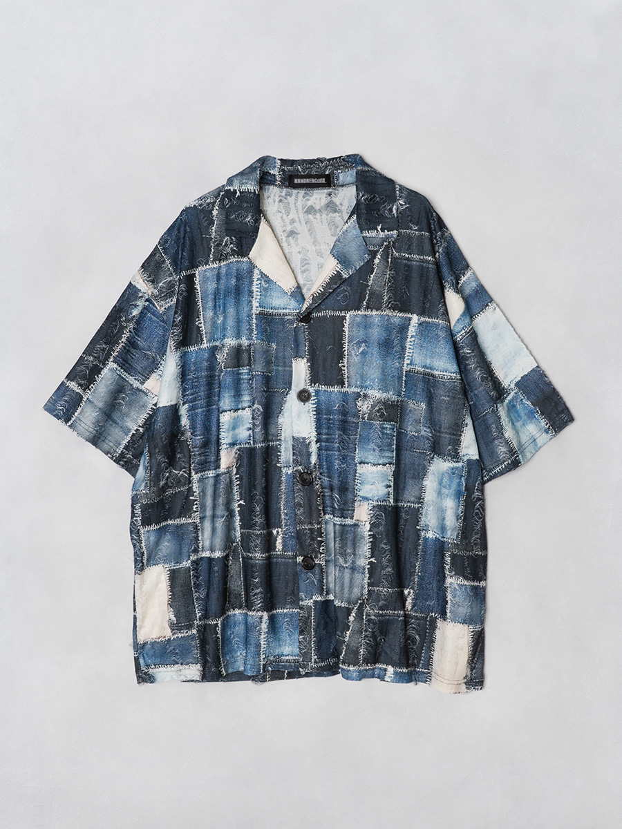 デニムスタイルパッチワーク半袖シャツ